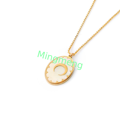 Collier en acier inoxydable, pendentif à étiquette suspendue, pendentif de femme, incrusté de coquille, colle goutte à goutte, procédé de galvanoplastie d'or
