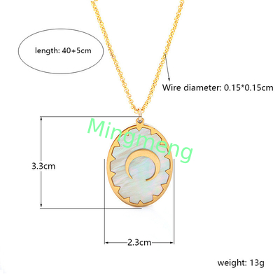 Collier en acier inoxydable, pendentif à étiquette suspendue, pendentif de femme, incrusté de coquille, colle goutte à goutte, procédé de galvanoplastie d'or