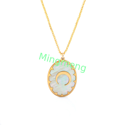 Collier en acier inoxydable, pendentif à étiquette suspendue, pendentif de femme, incrusté de coquille, colle goutte à goutte, procédé de galvanoplastie d'or