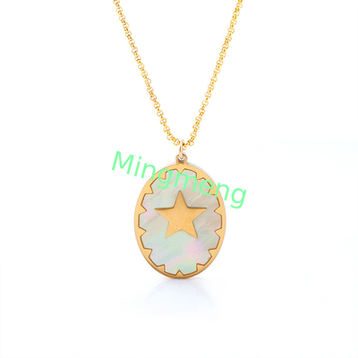 Collier en acier inoxydable, pendentif à étiquette suspendue, pendentif de femme, incrusté de coquille, colle goutte à goutte, procédé de galvanoplastie d'or