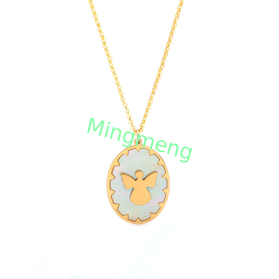 Collier en acier inoxydable, pendentif à étiquette suspendue, pendentif de femme, incrusté de coquille, colle goutte à goutte, procédé de galvanoplastie d'or