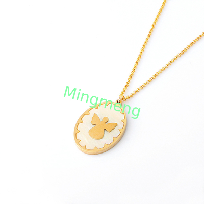 Collier en acier inoxydable, pendentif à étiquette suspendue, pendentif de femme, incrusté de coquille, colle goutte à goutte, procédé de galvanoplastie d'or