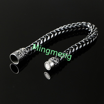 Bracelet en acier inoxydable pour homme avec une boucle magnétique en surface rétro, accessoire à la mode
