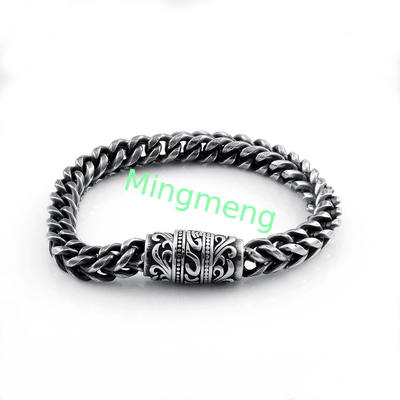 Bracelet en acier inoxydable pour homme avec une boucle magnétique en surface rétro, accessoire à la mode