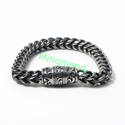 Bracelet en acier inoxydable pour homme avec une boucle magnétique en surface rétro, accessoire à la mode