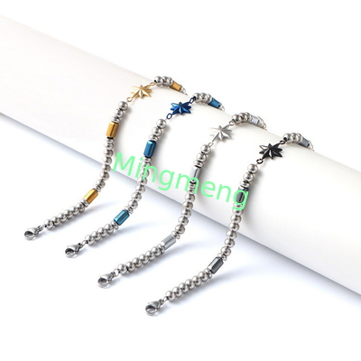 (Customisé) Bracelet pour homme en acier inoxydable, étoile octogonale style persan à la mode bracelet pour homme en pierre noire