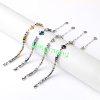 (Customisé) Bracelet pour homme en acier inoxydable, étoile octogonale style persan à la mode bracelet pour homme en pierre noire