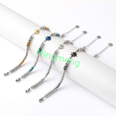 (Customisé) Bracelet pour homme en acier inoxydable, étoile octogonale style persan à la mode bracelet pour homme en pierre noire