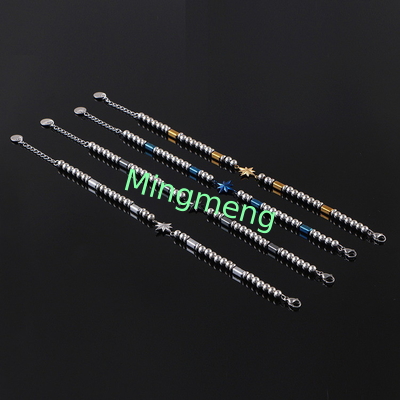 (Customisé) Bracelet pour homme en acier inoxydable, étoile octogonale style persan à la mode bracelet pour homme en pierre noire