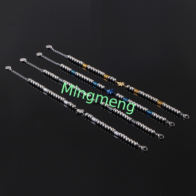 (Customisé) Bracelet pour homme en acier inoxydable, étoile octogonale style persan à la mode bracelet pour homme en pierre noire