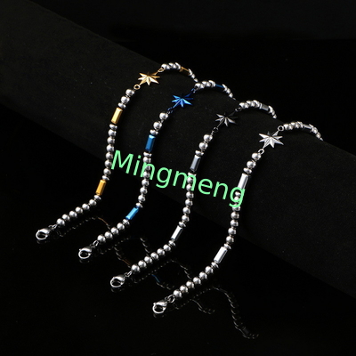 (Customisé) Bracelet pour homme en acier inoxydable, étoile octogonale style persan à la mode bracelet pour homme en pierre noire