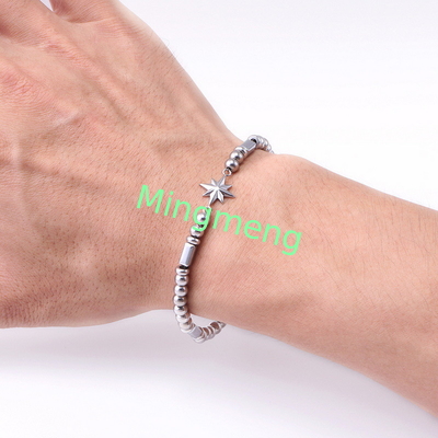 (Customisé) Bracelet pour homme en acier inoxydable, étoile octogonale style persan à la mode bracelet pour homme en pierre noire