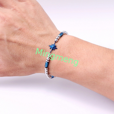 (Customisé) Bracelet pour homme en acier inoxydable, étoile octogonale style persan à la mode bracelet pour homme en pierre noire