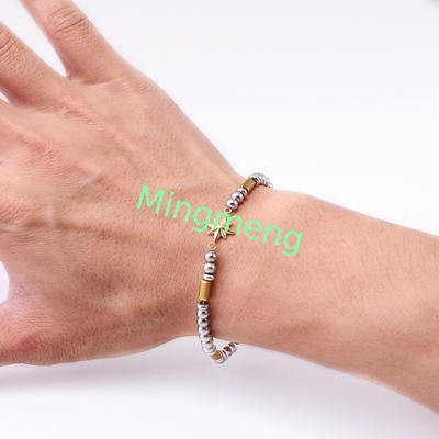 (Customisé) Bracelet pour homme en acier inoxydable, étoile octogonale style persan à la mode bracelet pour homme en pierre noire