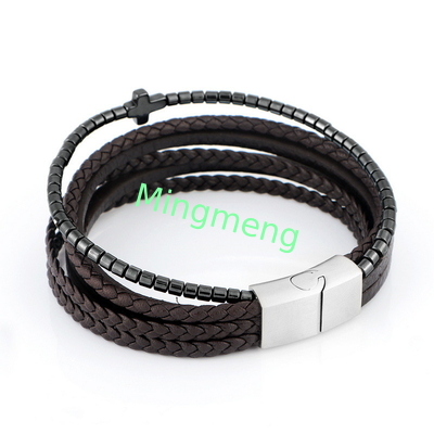 Nouveau bracelet en cuir d'homme en acier inoxydable, bracelet polyvalent personnalisé à la mode européen et américain