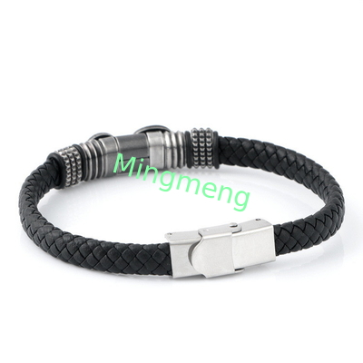 Bracelet à boucle magnétique en cuir tricoté pour homme, conception d'ancre de bateau à la mode, bracelet polyvalent pour homme