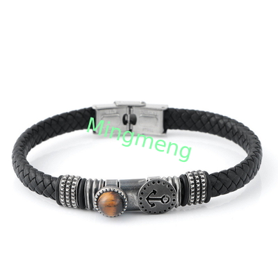 Bracelet à boucle magnétique en cuir tricoté pour homme, conception d'ancre de bateau à la mode, bracelet polyvalent pour homme