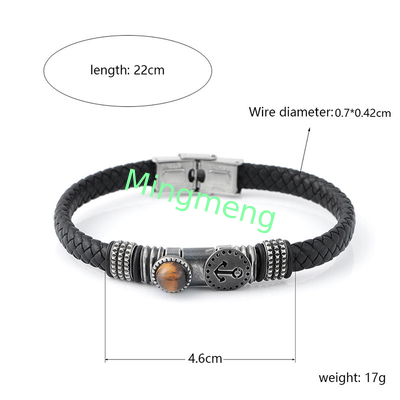 Bracelet à boucle magnétique en cuir tricoté pour homme, conception d'ancre de bateau à la mode, bracelet polyvalent pour homme