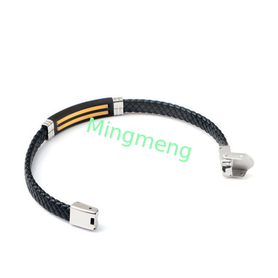 Bracelet en cuir à la mode en cuir rétro tissé en acier inoxydable bracelet pour homme à la mode
