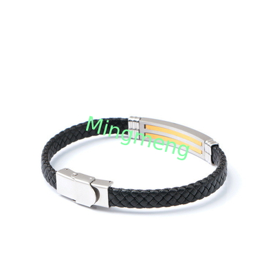 Bracelet en cuir à la mode en cuir rétro tissé en acier inoxydable bracelet pour homme à la mode