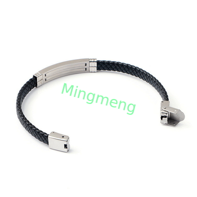Bracelet en cuir à la mode en cuir rétro tissé en acier inoxydable bracelet pour homme à la mode