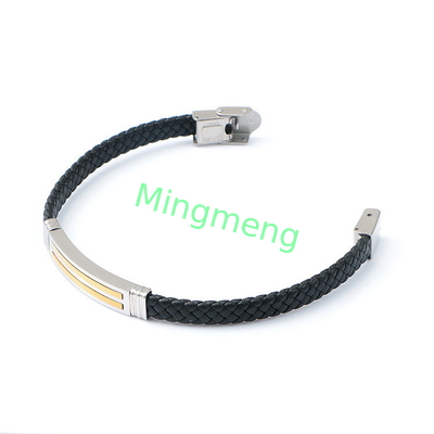 Bracelet en cuir à la mode en cuir rétro tissé en acier inoxydable bracelet pour homme à la mode