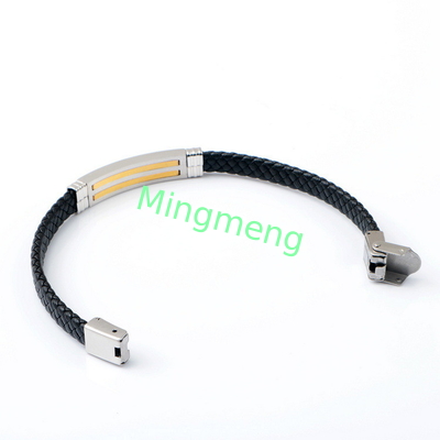 Bracelet en cuir à la mode en cuir rétro tissé en acier inoxydable bracelet pour homme à la mode