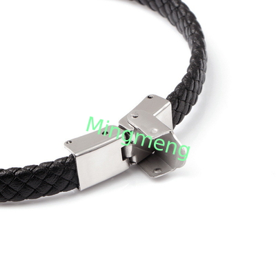 Bracelet en cuir à la mode en cuir rétro tissé en acier inoxydable bracelet pour homme à la mode