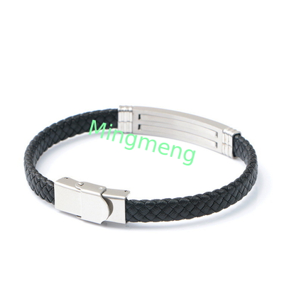 Bracelet en cuir à la mode en cuir rétro tissé en acier inoxydable bracelet pour homme à la mode