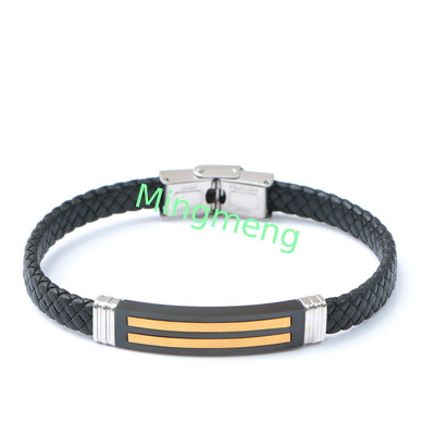 Bracelet en cuir à la mode en cuir rétro tissé en acier inoxydable bracelet pour homme à la mode