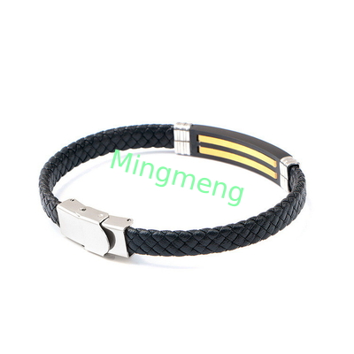 Bracelet en cuir à la mode en cuir rétro tissé en acier inoxydable bracelet pour homme à la mode