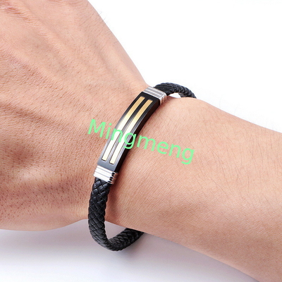 Bracelet en cuir à la mode en cuir rétro tissé en acier inoxydable bracelet pour homme à la mode