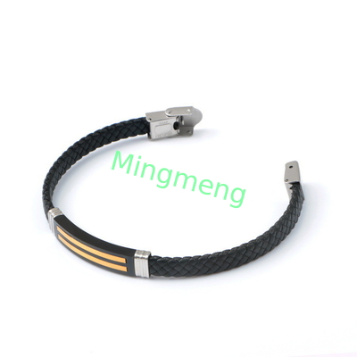 Bracelet en cuir à la mode en cuir rétro tissé en acier inoxydable bracelet pour homme à la mode