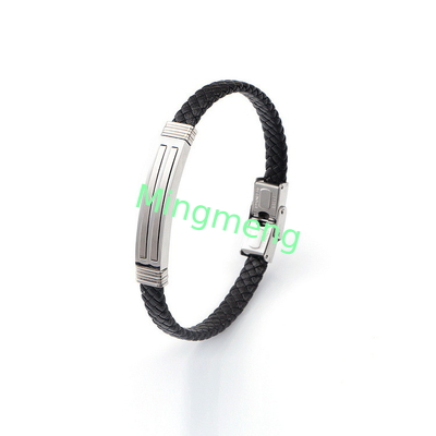Bracelet en cuir à la mode en cuir rétro tissé en acier inoxydable bracelet pour homme à la mode