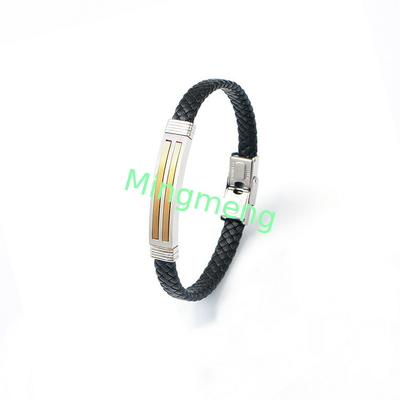 Bracelet en cuir à la mode en cuir rétro tissé en acier inoxydable bracelet pour homme à la mode