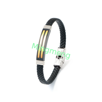 Bracelet en cuir à la mode en cuir rétro tissé en acier inoxydable bracelet pour homme à la mode