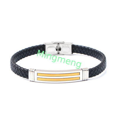 Bracelet en cuir à la mode en cuir rétro tissé en acier inoxydable bracelet pour homme à la mode