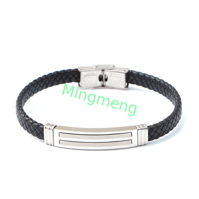 Bracelet en cuir à la mode en cuir rétro tissé en acier inoxydable bracelet pour homme à la mode