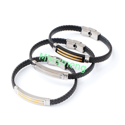 Bracelet en cuir à la mode en cuir rétro tissé en acier inoxydable bracelet pour homme à la mode