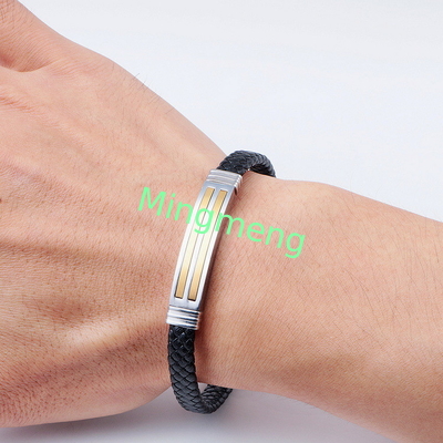 Bracelet en cuir à la mode en cuir rétro tissé en acier inoxydable bracelet pour homme à la mode