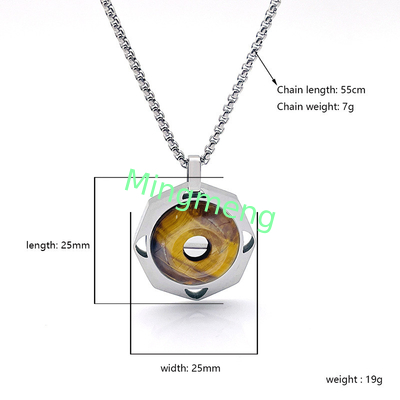 Collier en pierre rétro en acier inoxydable pour homme