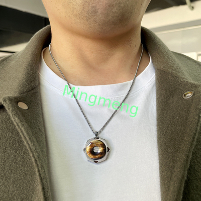 Collier en pierre rétro en acier inoxydable pour homme