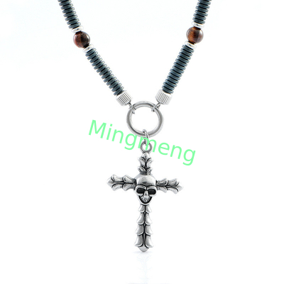 Pendentif en acier inoxydable crâne croix, européen et américain transfrontalier collant de tendance petit ami collier étiquette
