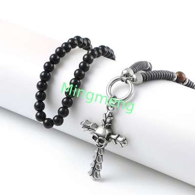 Pendentif en acier inoxydable crâne croix, européen et américain transfrontalier collant de tendance petit ami collier étiquette