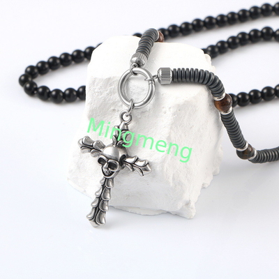 Pendentif en acier inoxydable crâne croix, européen et américain transfrontalier collant de tendance petit ami collier étiquette
