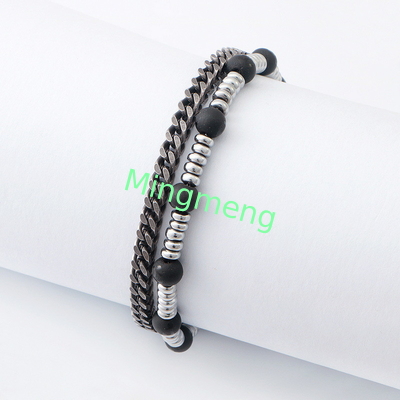Bracelet à chaîne de fermeture réglable Accessoire masculin polyvalent avec ornementation unique en pierre biliaire et design minimaliste moderne