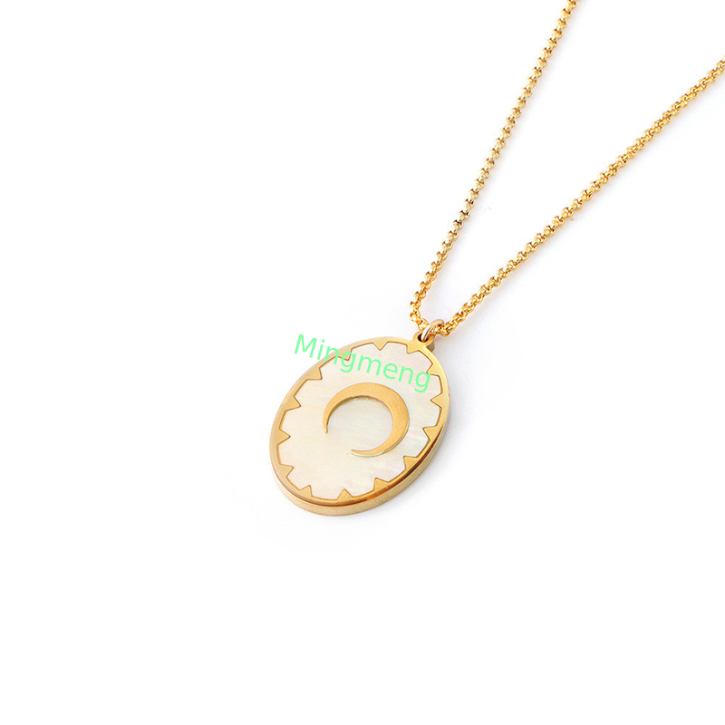 Collier en acier inoxydable, pendentif à étiquette suspendue, pendentif de femme, incrusté de coquille, colle goutte à goutte, procédé de galvanoplastie d'or