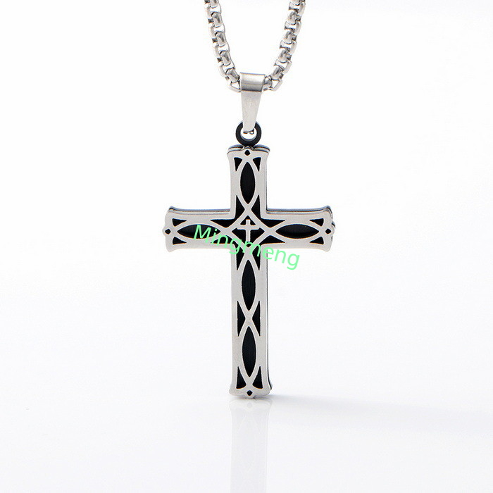 Nouveaux bijoux en acier inoxydable avec des motifs à la mode et personnalisés, collier creux, simple pendentif de croix pour hommes