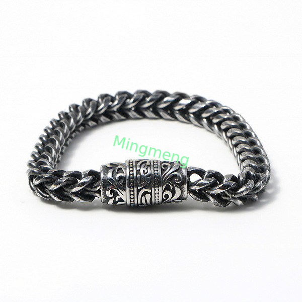 Bracelet en acier inoxydable pour homme avec une boucle magnétique en surface rétro, accessoire à la mode