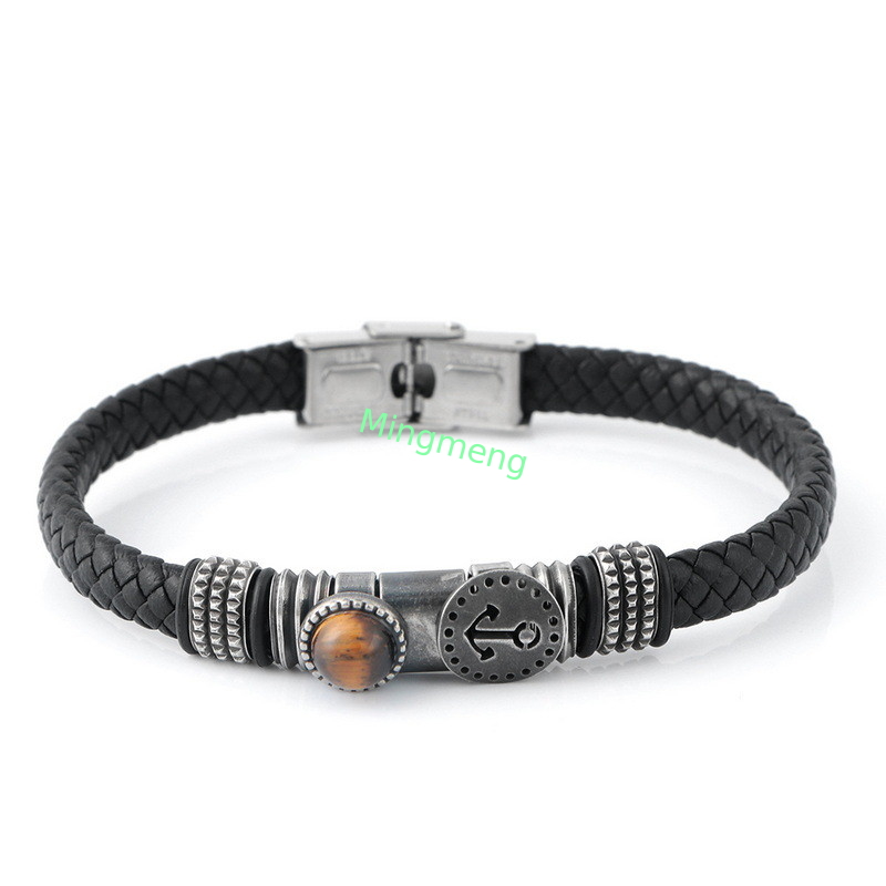 Bracelet à boucle magnétique en cuir tricoté pour homme, conception d'ancre de bateau à la mode, bracelet polyvalent pour homme